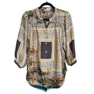 Figueroa & Flower multicolor patchwork floral geometric button up top S